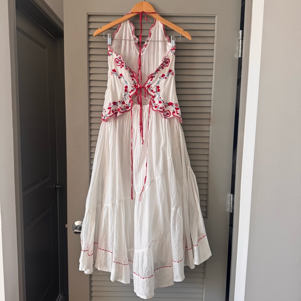 Free People | Rare Cottage Core Valenciana Halter Embroidery Hearts Dress New XS - Picture 11 of 14